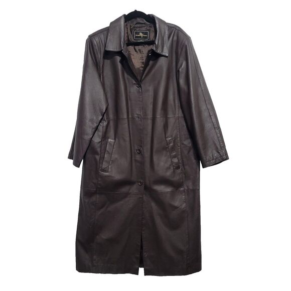 Vtg Leather Duster trench Coat BT Brandon Thomas L Chocolate Brown L western